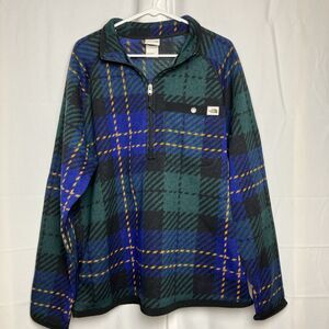 The North Face Men's XL Gordon Lyons Pullover Green Blue Plaid 1/4 Cosby 90s Y2K